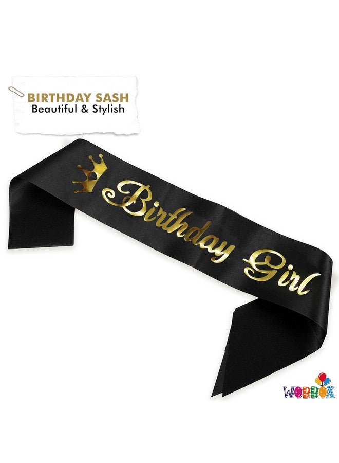 WOBBOX Birthday Girl Sash, Happy Birthday Sash For Girls, Birthday Sash For Kids, its my birthday Sash, Birthday Decoration Black & Golden Crown Birthday Girl (1 Pcs) (FP3525) - Image 2