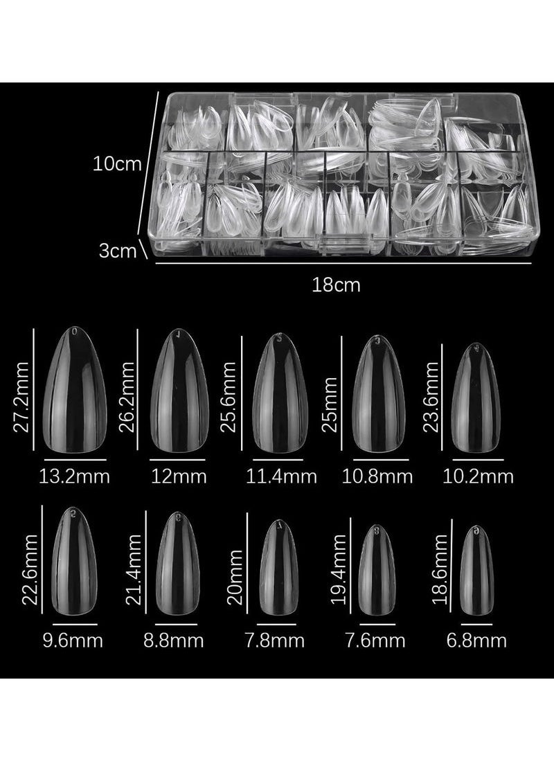 Geustos - 500 Pcs Clear False Nails, Coffin Nail Tips Full Cover, Clear Acrylic False Nails with Case, Fake Nail Tips for Poly Nail Extension Nail Art DIY Home, 10 Sizes (Clear) - Image 1