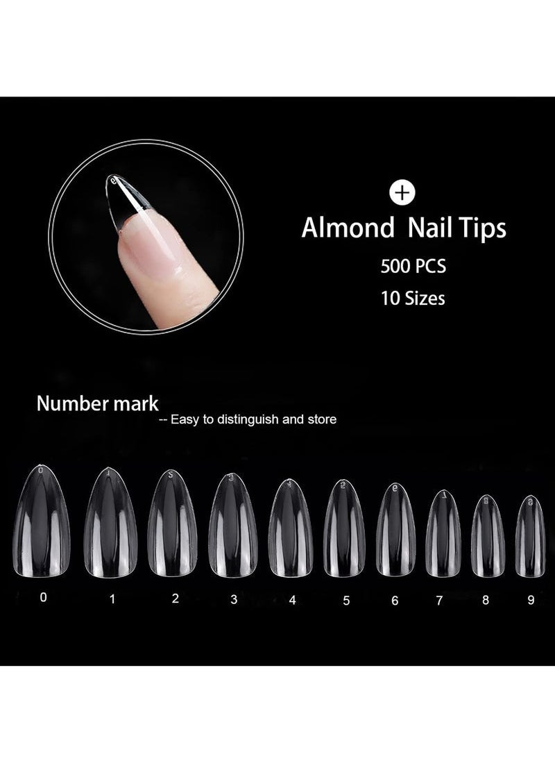 Geustos - 500 Pcs Clear False Nails, Coffin Nail Tips Full Cover, Clear Acrylic False Nails with Case, Fake Nail Tips for Poly Nail Extension Nail Art DIY Home, 10 Sizes (Clear) - Image 1