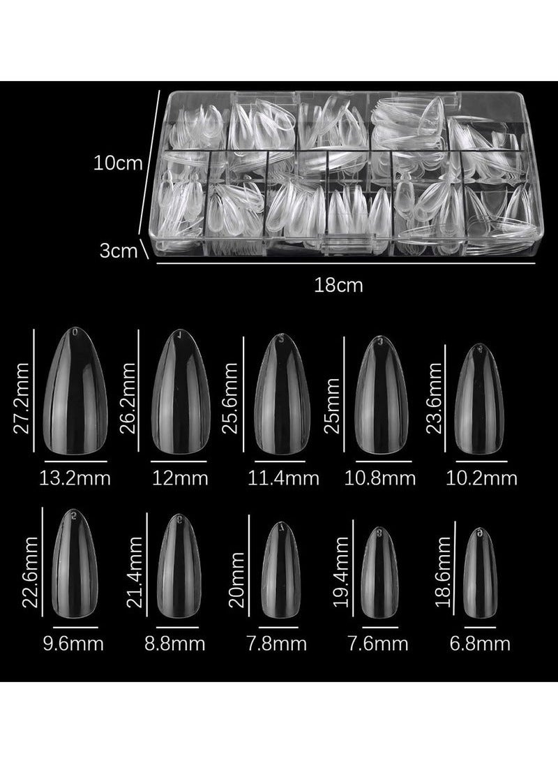Geustos 500 Pcs Clear False Nails, Coffin Nail Tips Full Cover, Clear Acrylic False Nails with Case, Fake Nail Tips for Poly Nail Extension Nail Art DIY Home, 10 Sizes (Clear) - Image 3