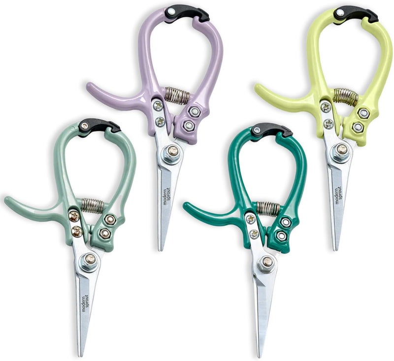 Modern Sprout Pruning Shears - Herb Snipping Scissors- Lightweight Gardening Tools W/Easy Lock - Flower Cutter Garden Shears - Carbon Steel Blade + Plastic-Free Reusable Holster (Multicolor, 4 Pcs) - Image 1