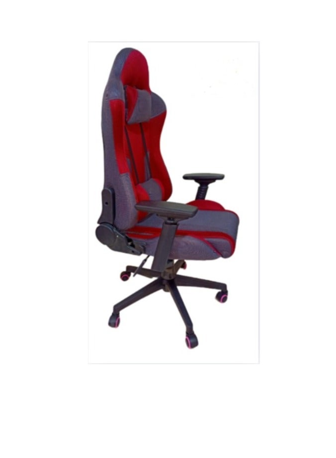 Gaming Chair High-Back Racing style with Pu Leather Bucket Seat, 360 Swivel with heavy duty steel can hold upto 200KG, Headrest gray and red - Image 2