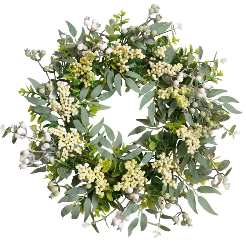 Bibelot Eucalyptus Wreath for Front Door 22 Inch Artificial Green Leaves Wreath with White Berries Spring Wreaths All Season for Home Porch Wall Window Festival Wedding Decor - Image 2