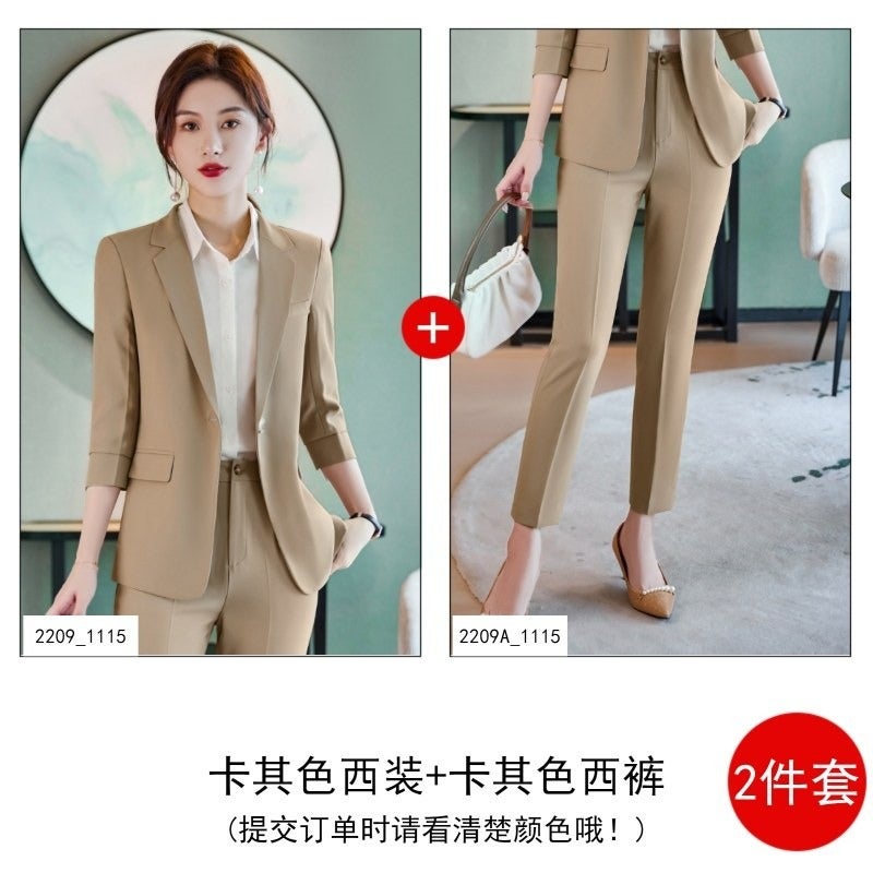 Small Suit Jacket Womens Summer Thin Casual Suit Work Clothes Dress Temperament Goddess Style Professional suit Summer Khaki suit khaki pants 