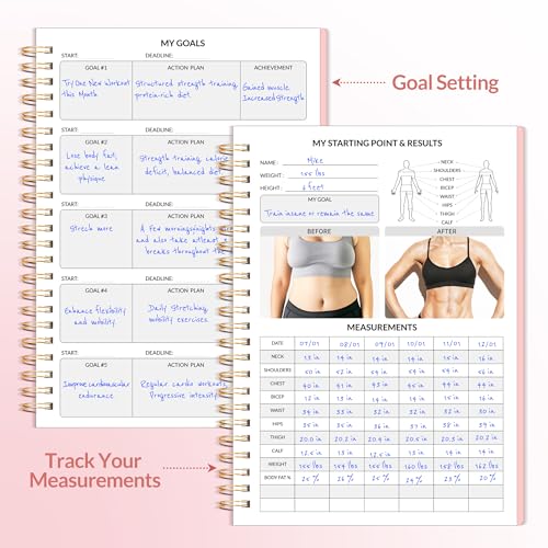 SUNEE Fitness Journal Workout Planner for Women & Men, A5 (6.4" x 8.3") Workout Journal Log Book Planner Gift for Track Gym Essentials, Home Workouts, Track Progress, Achieve Wellness Goals, Pink - Image 3