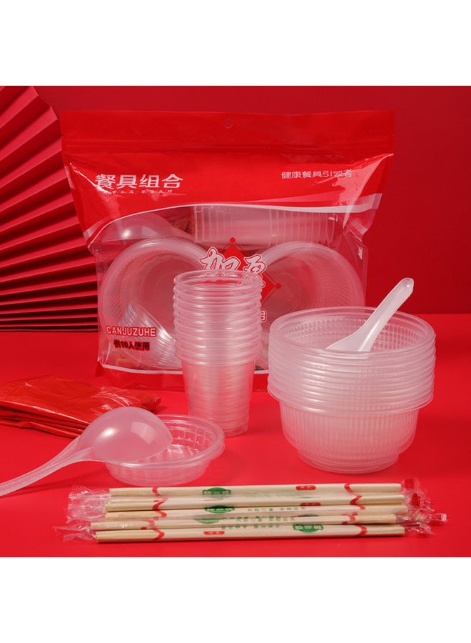 Mr. Min Disposable Bowl Chopsticks Cup Tableware Banquet Plastic Suit Barbecue Combination 10 People Tableware Suit Wholesale-Color:Big Mac 500 Bowl-Specifications:10 Persons - Image 3