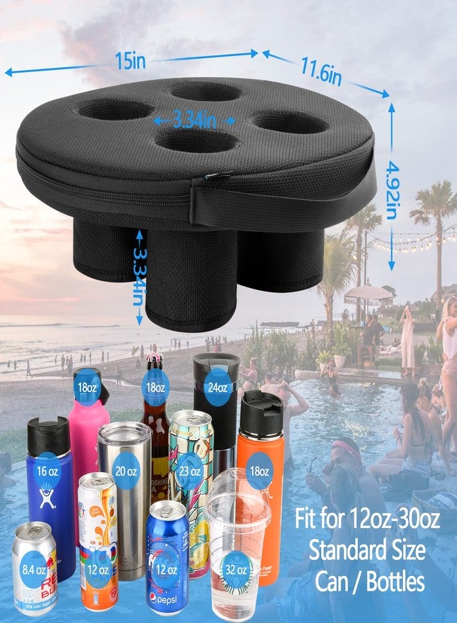 Homakover Neoprene Floating Drink Holder - 4 Cup Floating Coaster Pool Beer Drink Holder for Party Water Fun - Beverage Bobber Drink Float - Large Size for 12oz to 30oz Tumblers (4 Cups, Black) - Image 2