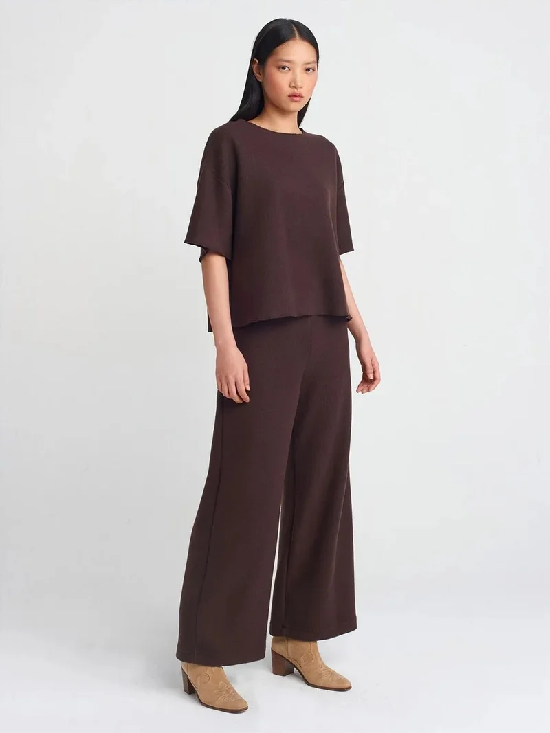 ديلفين DILVIN Women's High-Waist Wide-Leg Knit Trousers