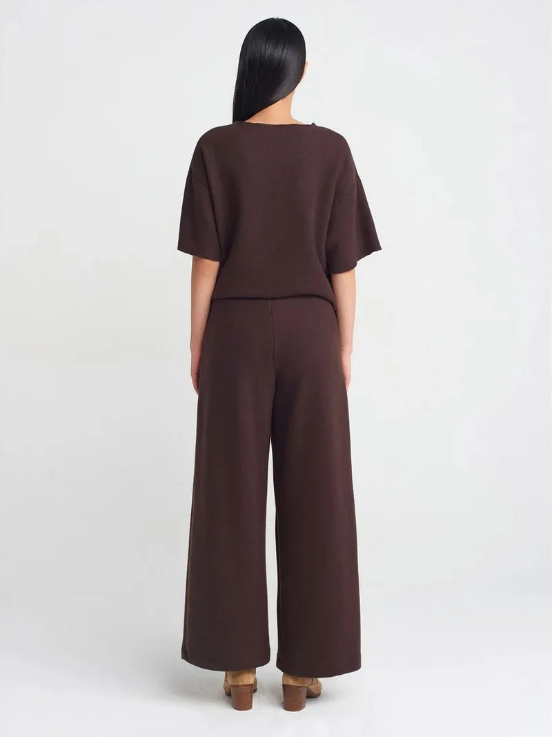 ديلفين DILVIN Women's High-Waist Wide-Leg Knit Trousers