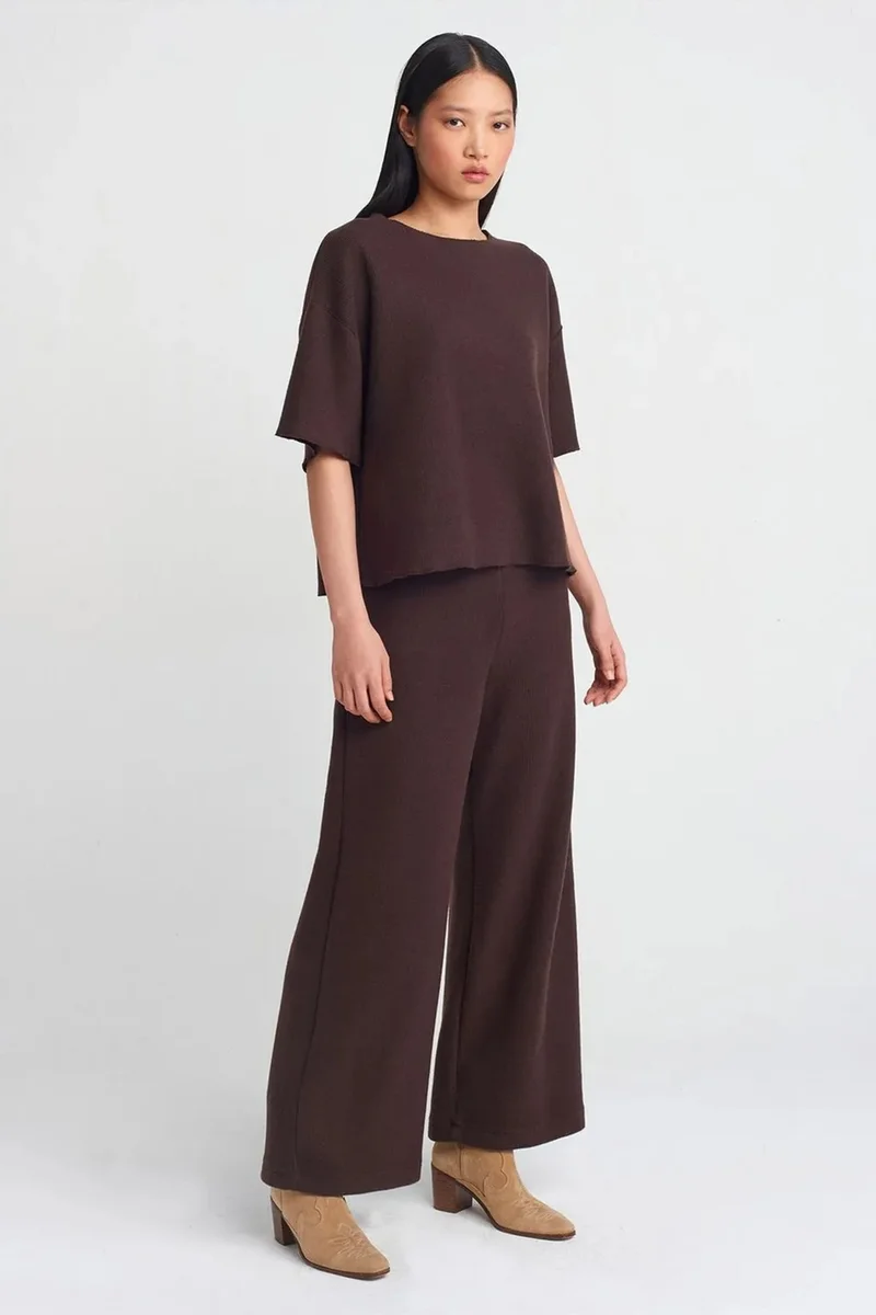 DILVIN Women's High-Waist Wide-Leg Knit Trousers