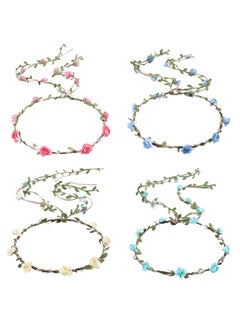 Flower Crown for Toddler Girls Floral Wreath Headband Floral Garland Headbands Bohemian Style Headdress for Wedding Bride Bridal Headwear Party Festivals Hair Accessories 4 Pcs (4 Color)
