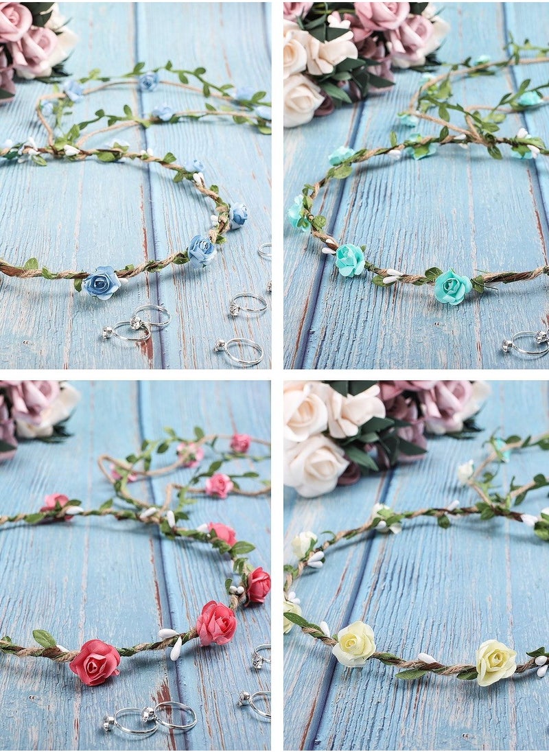 KASTWAVE - Flower Crown for Toddler Girls Floral Wreath Headband Floral Garland Headbands Bohemian Style Headdress for Wedding Bride Bridal Headwear Party Festivals Hair Accessories 4 Pcs (4 Color) - Image 1