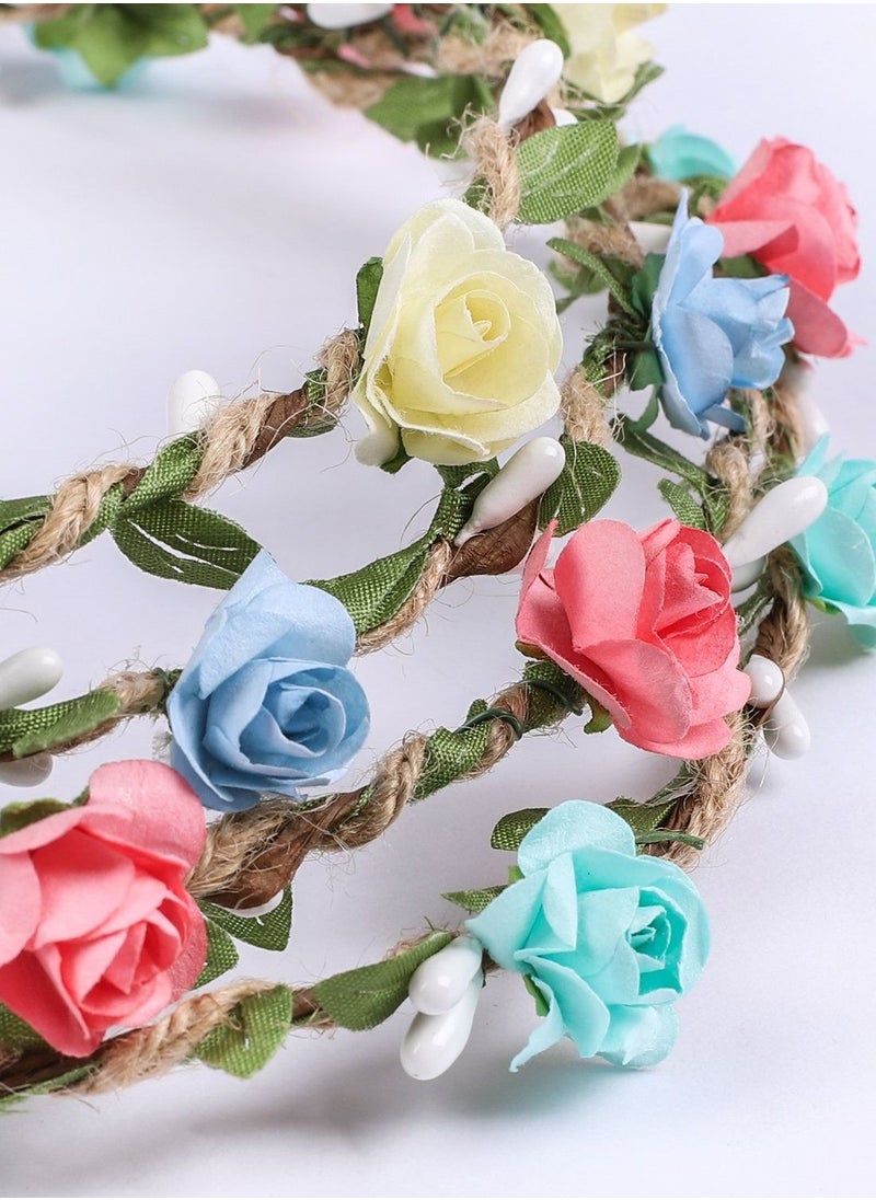 KASTWAVE - Flower Crown for Toddler Girls Floral Wreath Headband Floral Garland Headbands Bohemian Style Headdress for Wedding Bride Bridal Headwear Party Festivals Hair Accessories 4 Pcs (4 Color) - Image 1