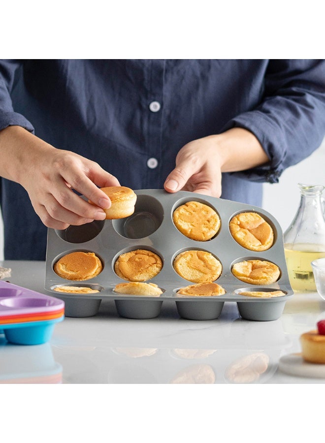 قوالب كب كيك سيليكون غير لاصقة من 12 كوبًا - قوالب كب كيك سيليكون غير لاصقة رائعة لصنع كعكات المافن والخبز والتارت - Image 5