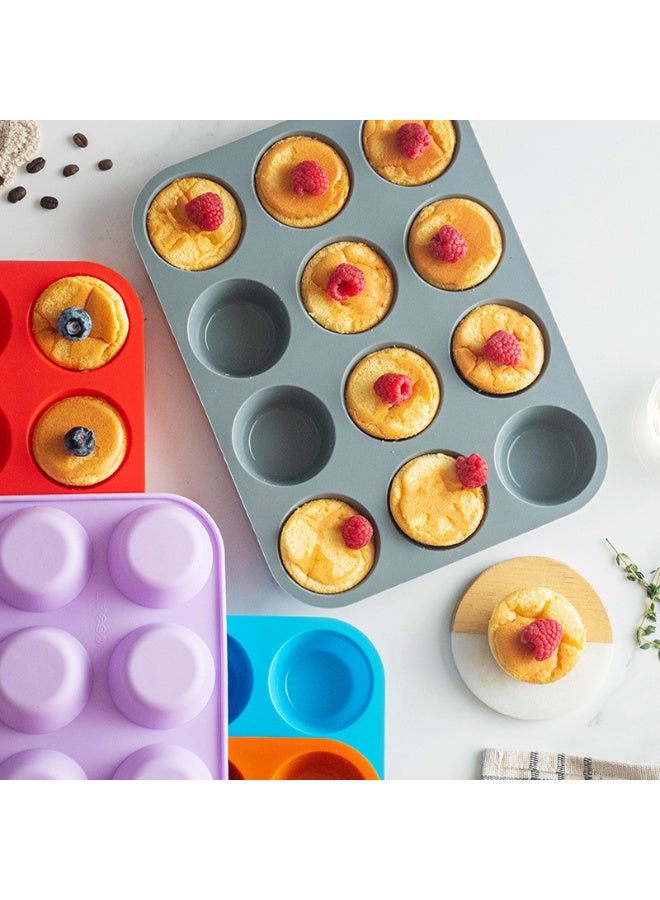 قوالب كب كيك سيليكون غير لاصقة من 12 كوبًا - قوالب كب كيك سيليكون غير لاصقة رائعة لصنع كعكات المافن والخبز والتارت - Image 2