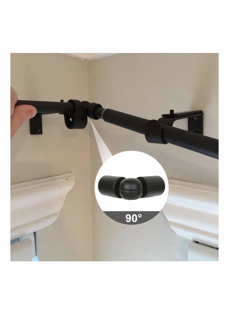 Excefore - Heavy Duty Hinged Elbow Connector, 2 Pack Curtain Rod Corner Connector Elbow Connector for 1 Inch Bay Window Curtain Rods, Black - Image 1