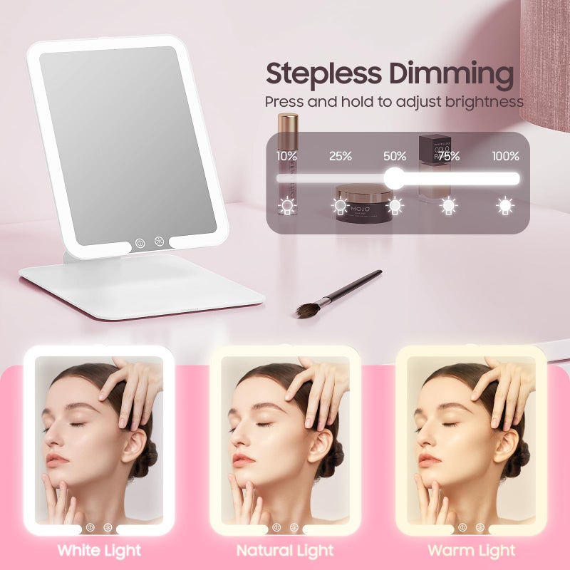 Benbilry Foldable Travel Makeup Mirror with Lights and 20X Magnification, Rechargeable Tabletop LED Vanity Mirror with Adjustable Stand, 3-Colored Dimmable Lighting, Portable Cosmetic Mirror, White - Image 5