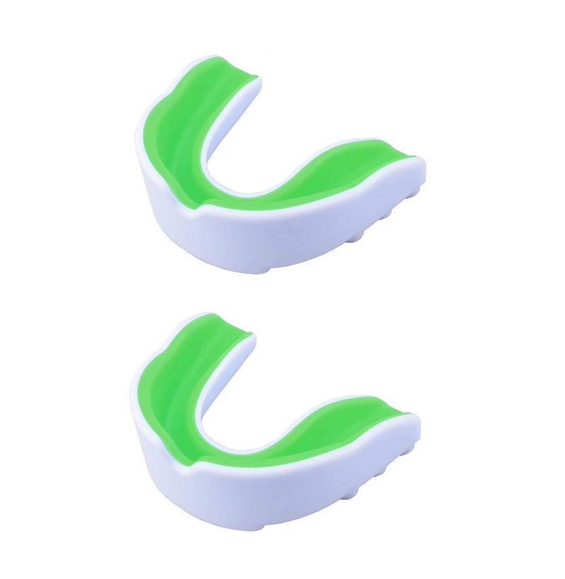 DRANGE Warrior Mouth Guard for Boxing, MMA, karate, taekwondo, Football, Basketball, Hockey, Jiu Jitsu, Adult & Youtard, Works w/Braces Mouth Guard Gum Shield Pack of 2 (WHITE/GREEN) - Image 1