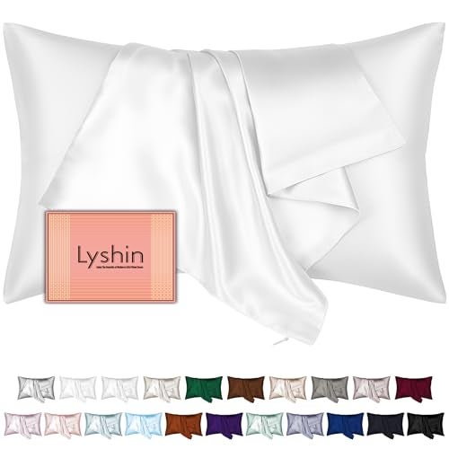 LYSHIN Mulberry Silk Pillow Cases Standard Size with Hidden Zipper, Ultra Smooth and Soft Breathable Cooling Silk Satin Pillowcase for Hair and Skin, Gifts for Women Men (Pure White, 20x26 Inches, 1 Pack) - Image 1
