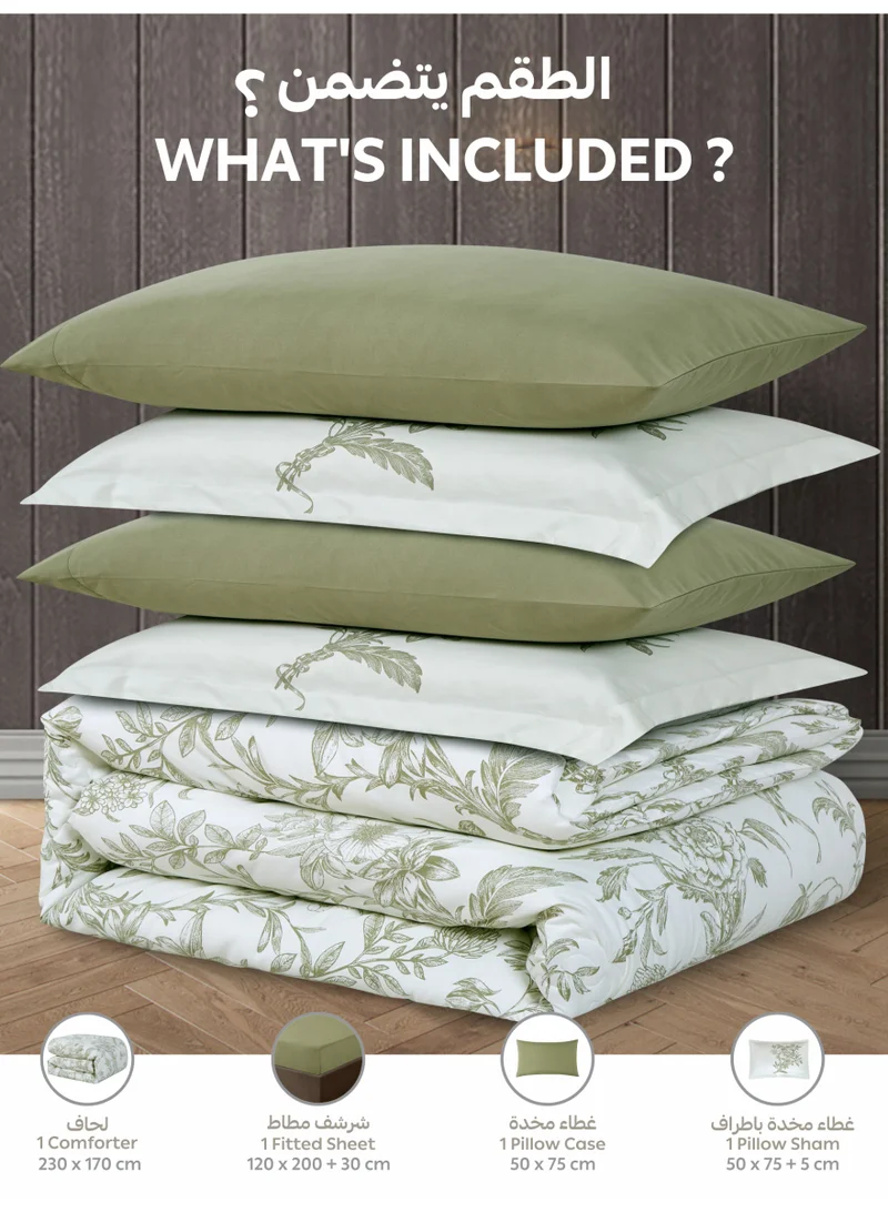 Doona Printed 4-Pcs Single Comforter Bedding Set Fits 120x200cm -Includes Comforter, Fitted Sheet, Pillow Shams &amp; Pillowcases – Soft Microfiber Fabric with Soft 350 GSm Filling