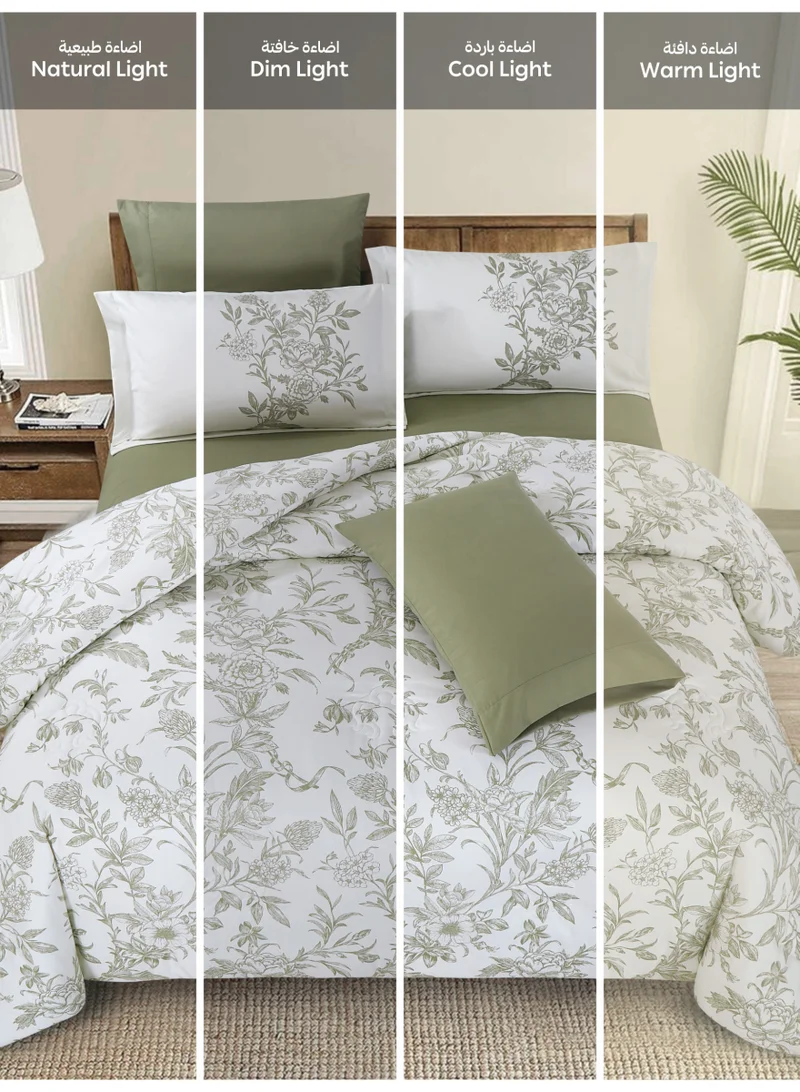 Doona Printed 4-Pcs Single Comforter Bedding Set Fits 120x200cm -Includes Comforter, Fitted Sheet, Pillow Shams &amp; Pillowcases – Soft Microfiber Fabric with Soft 350 GSm Filling