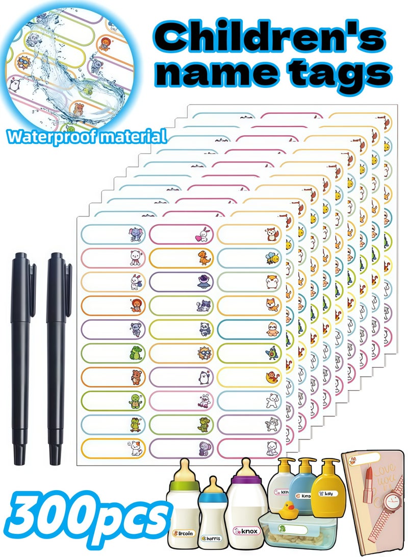 300PCS,Name Tags for Kids,Baby Bottle Labels,Waterproof,Animal,Write On Kids Food Water Bottle Labels,For School Classroom,Daycare. - Image 1