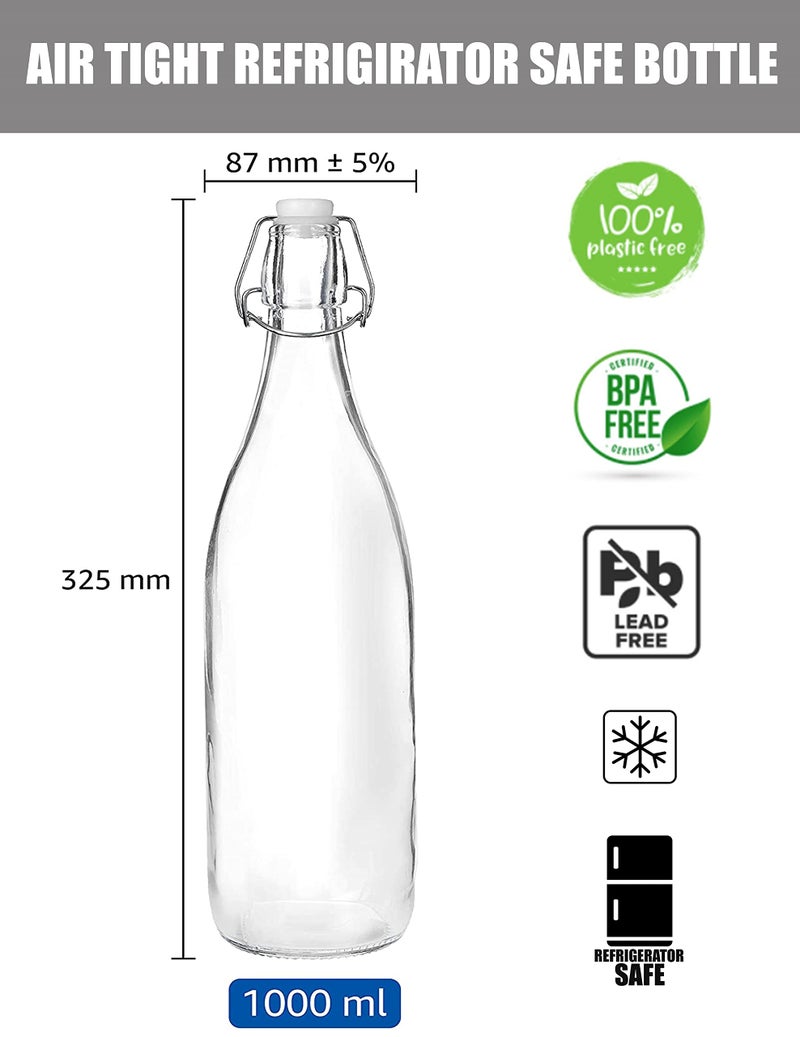 MACHAK Glass Water Bottle For Fridge With Flip Cap, 1 Litre, Transparent (1 Pc) - Image 2