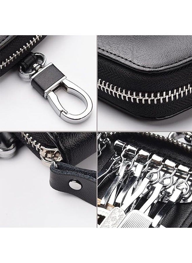 PU Leather Car Key Case Car Bag, Car Key Chain Bag with Zipper, Key Wallet Card Wallet (Black) - Image 4