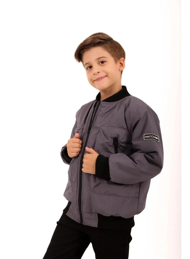Perendi Anthracite Bomber Jacket for Boys with Patch.