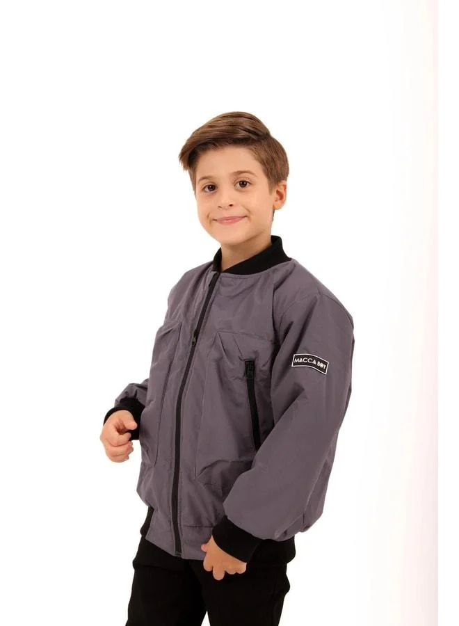 Perendi Anthracite Bomber Jacket for Boys with Patch.