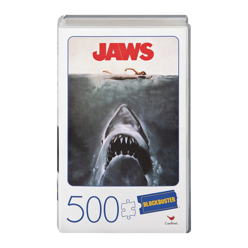 Spin Master Games Jaws Movie 500-Piece Puzzle in Plastic Retro Blockbuster VHS Video Case - Image 1