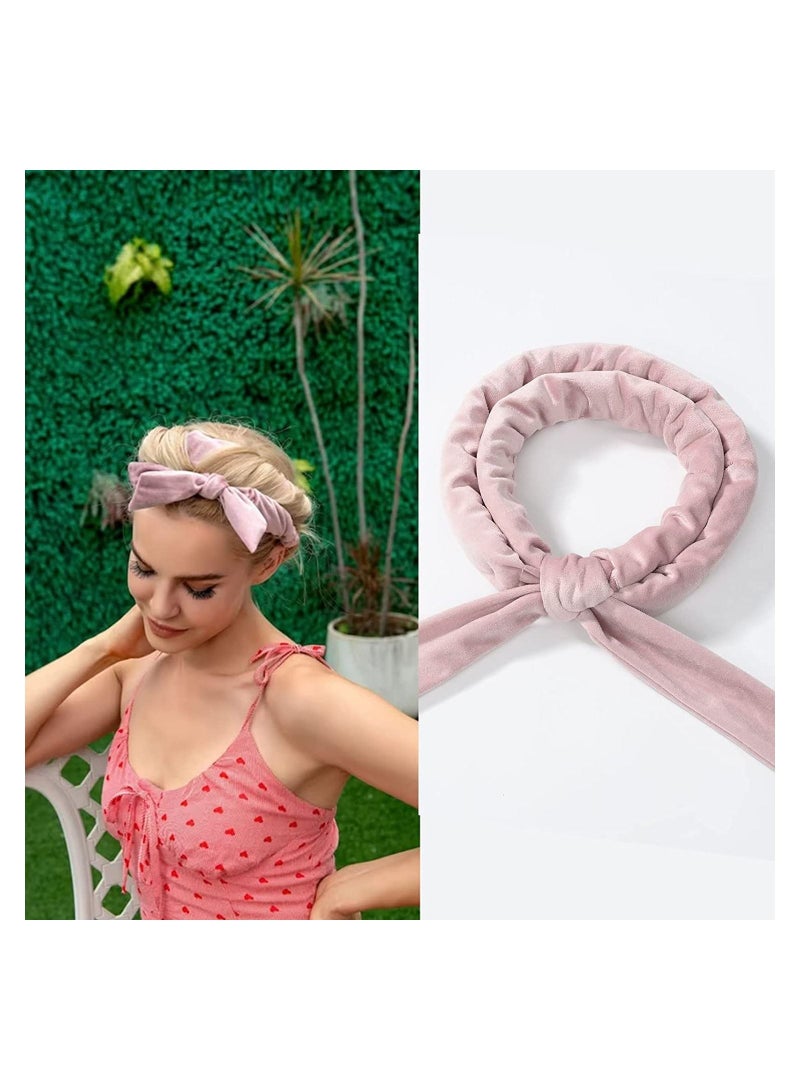 SYOSI Heatless Curling Rod Headband, Hair Rollers for Sleeping, 3pcs Hair Curling Headb and Soft Woolen Curling Ribbon with Hair Rope for DIY Hair Styling, Light Pink - Image 2