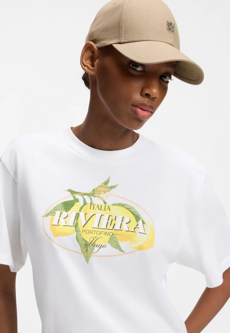 HUGO Light Brown Cotton-twill cap with stacked-logo lettering for Women | Best Price UAE