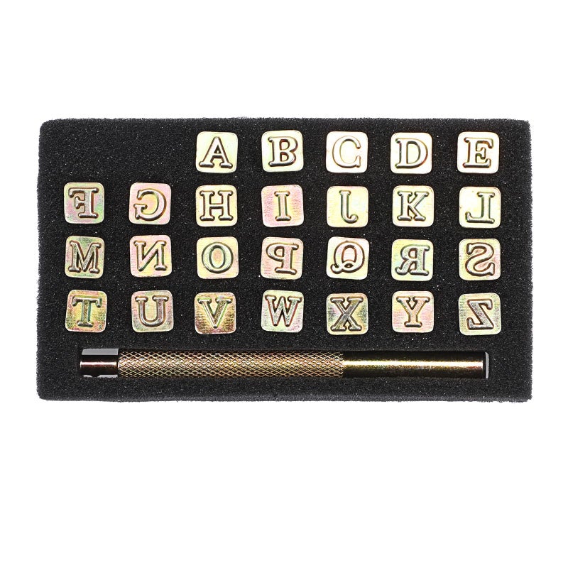 OwnMy 27PCS Leather Stamping Tools Kit Includes 26PCS 8mm Capital Letters Alphabet Stamps and 1 Steel Punch Handle, Metal Leathercarft Embossing Stamp Tools for Leather Art Crafts Marking/Working - Image 2