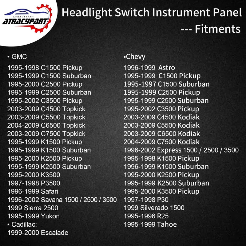 ATRACYPART Headlight Switch Dimmer Control | Replacement for 1995-2009 Chevy & GMC Vehicles - C1500 C2500 C3500 K1500 K2500 K3500 Express1500 2500 3500 & More | Replaces# 93443101, D1523H, DS876 - Image 3