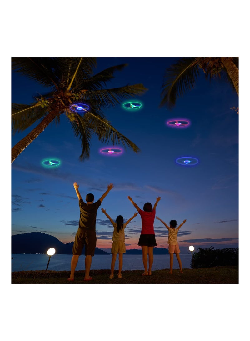 SYOSI 6 Pieces Flying Sets Light Up Disco Flyers Flying Spinner with Launchers and Lights Colorful Flying Disc LED Pull String for Indoor Outdoor Games Multicolor - Image 4