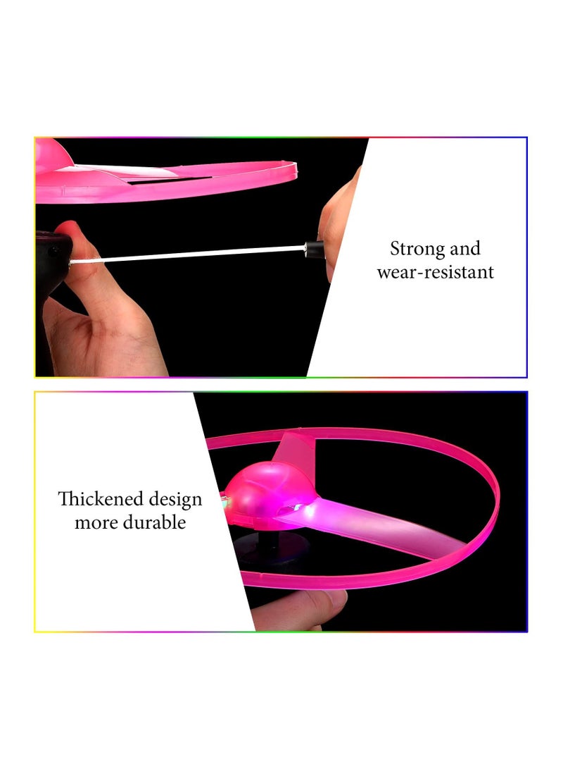 SYOSI 6 Pieces Flying Sets Light Up Disco Flyers Flying Spinner with Launchers and Lights Colorful Flying Disc LED Pull String for Indoor Outdoor Games Multicolor - Image 5