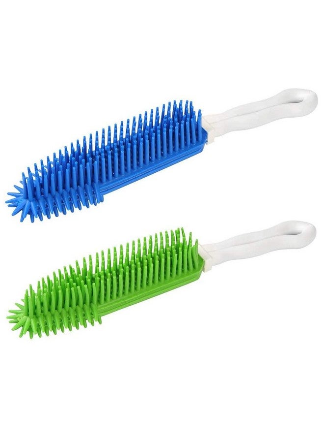LandHope 2 Pack Pet Hair Remover Rubber Portable Fluff Cleaner for Carpet Clothes Furniture Sofa Leather Car Seat Also Used as Dog Cat Bath Brush with Massage Effect (Green + Blue)  - Image 1