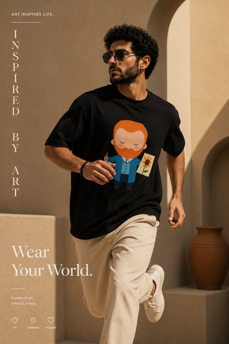 Men's Black Artistic Graphic T-Shirt Casual Short Sleeve Streetwear Tee - Image 3
