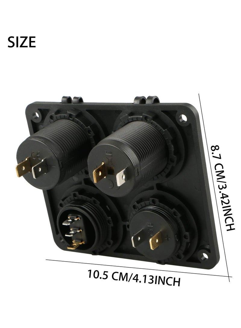 4-in-1 Car Charger Switch Panel with Dual USB Ports, LED Voltmeter, ON/OFF Toggle Switch, and Cigarette Socket for Cars, Boats, and Marine Use (Type A)