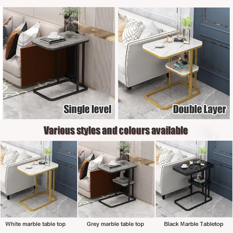 Jumix CShaped End Table Marble Effect Side Table Modern Coffee Table with Storage Shelf and Metal Frame for Small Spaces Living Room Bedroom 50x30x60cm WhiteBlack - Image 5