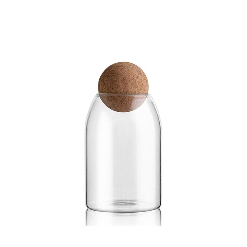 MOLADRI 800ML/27Oz Clear Glass Storage Cute Canister Holder Ball Wood Cork Top, Modern Decorative Cylinder Container Jar with Round Lid for Coffee, Spice, Candy, Salt, Cookie Cool Terrarium Bottle - Image 1