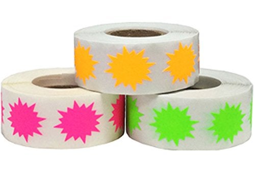InStockLabels.com ملصقات نجوم ملونة بحزمة كبيرة 3 ألوان أخضر فوسفوري وردي فوسفوري برتقالي فوسفوري 1 بوصة 500 لكل لون 1,500 ملصق إجمالي - Image 3