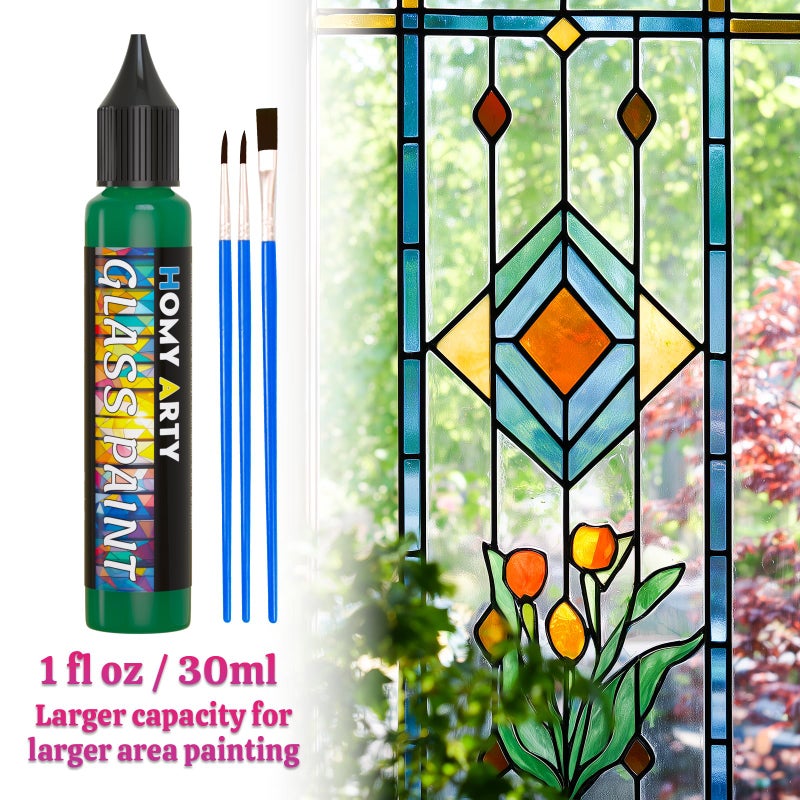 HOMY ARTY Glass Paint 20 Colors (1 fl oz Each) with 3 Brushes, Permanent No-Bake Acrylic Enamel Paint, Waterproof Stained Glass Paints, for Glass Painting, Ceramics, Light Bulbs and Windows - Image 3