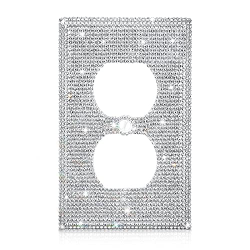 Gaocai Shiny Silver Rhinestones Outlet Covers Wall Plate Cover Toggle 1 Gang Outlet Cover Light Switch Cover Outlet Cover Wall Plate - Image 2