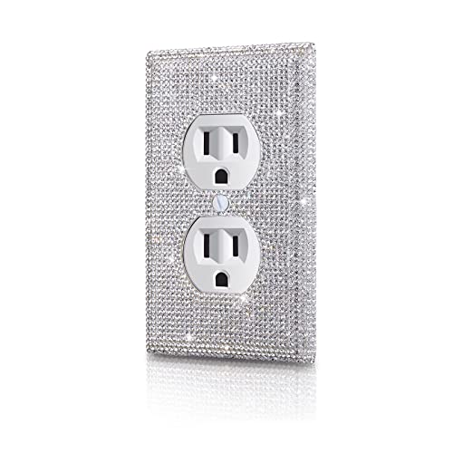 Gaocai Shiny Silver Rhinestones Outlet Covers Wall Plate Cover Toggle 1 Gang Outlet Cover Light Switch Cover Outlet Cover Wall Plate - Image 1