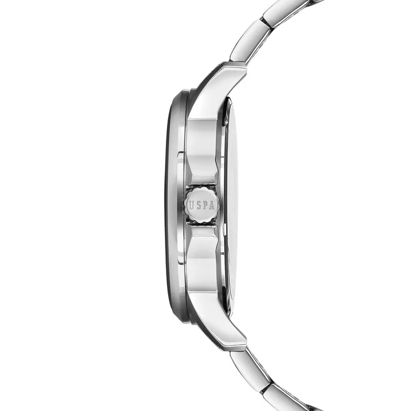 U.S. Polo Assn. USPA Analog Watch For Men With Black Grey Dial And Silver Metal Band 44 MM- 5 Atm Water Resistance - USPA1000-02
