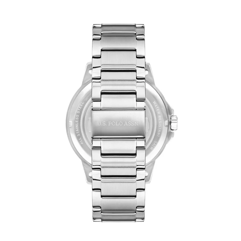 U.S. Polo Assn. USPA Analog Watch For Men With Black Grey Dial And Silver Metal Band 44 MM- 5 Atm Water Resistance - USPA1000-02