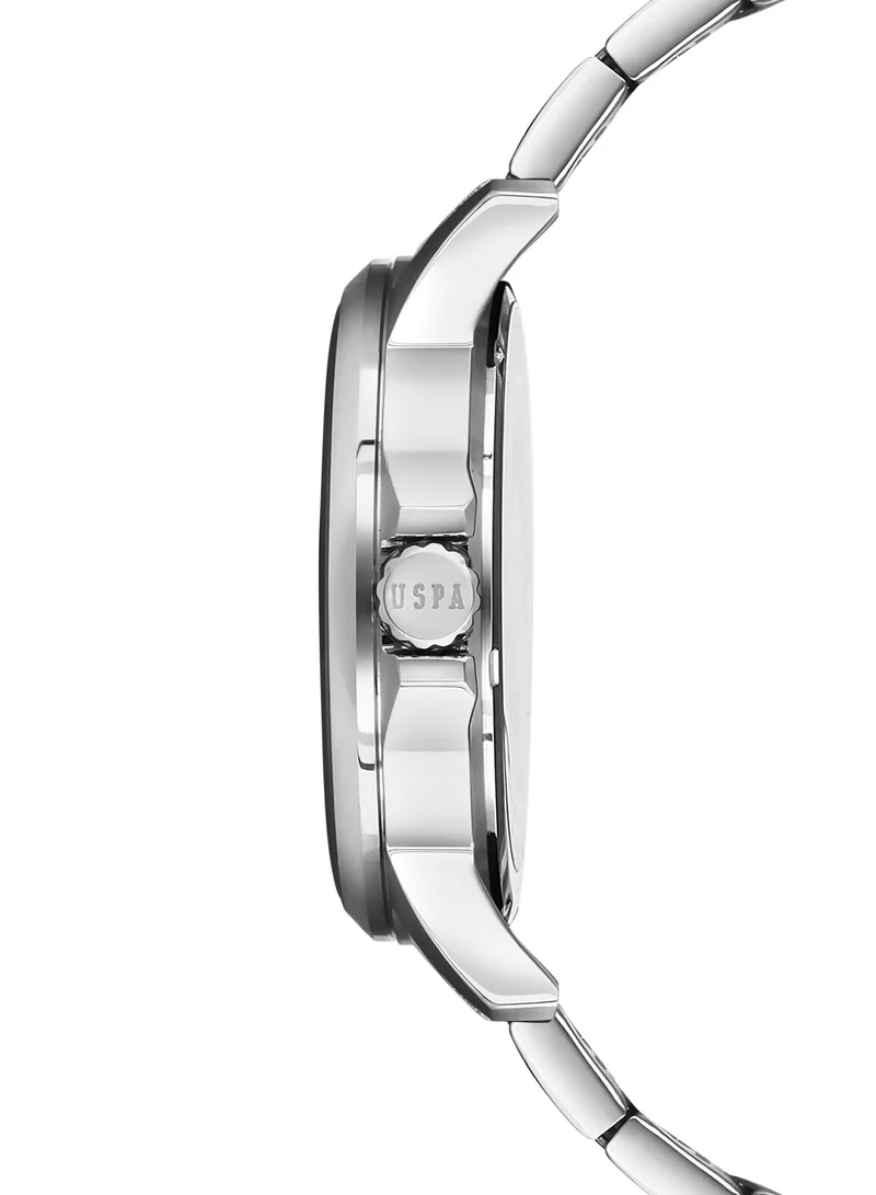 U.S. Polo Assn. USPA Analog Watch For Men With Black Grey Dial And Silver Metal Band 44 MM- 5 Atm Water Resistance - USPA1000-02