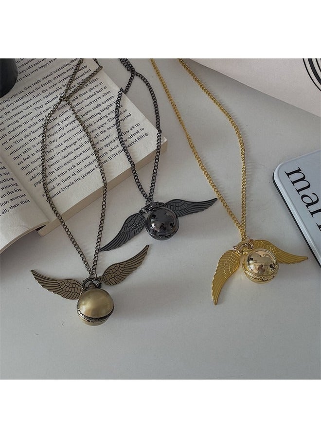 2 in 1 Vintage Necklace Pocket Watch, Harry Potter Golden Snitch Retro Necklace, Small Dial Golden Ball Watch Sweater Chain Decoration  - Image 2